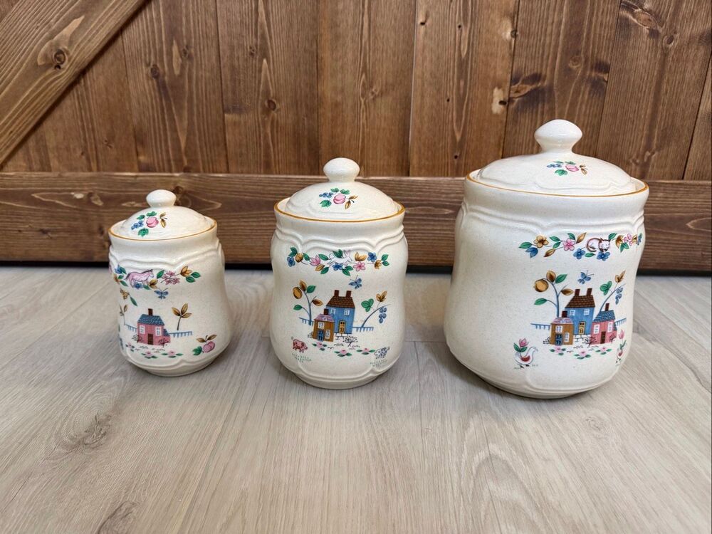 Vintage International China Heartland Stoneware Canister Set of 3 Farmhouse (951